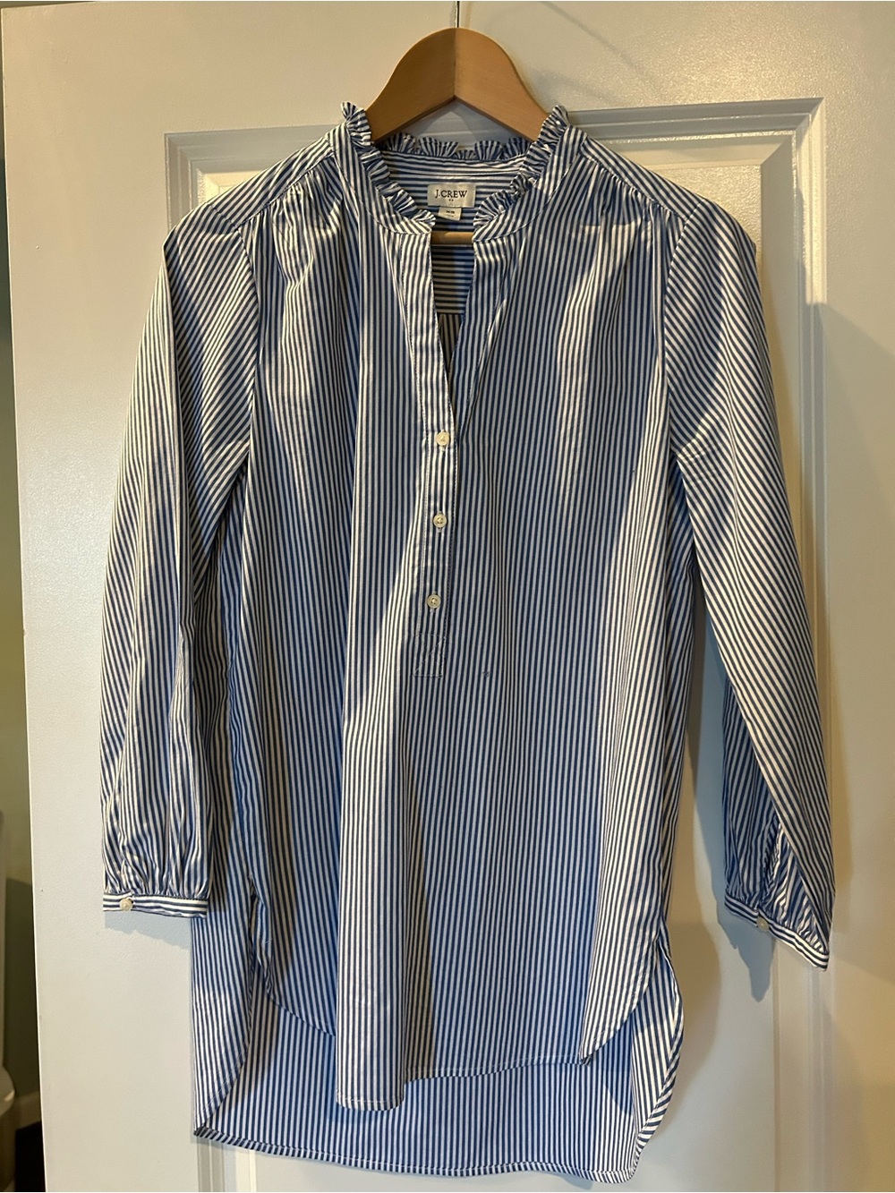 J. Crew Blue & White Striped Button-Down Tunic Shirt